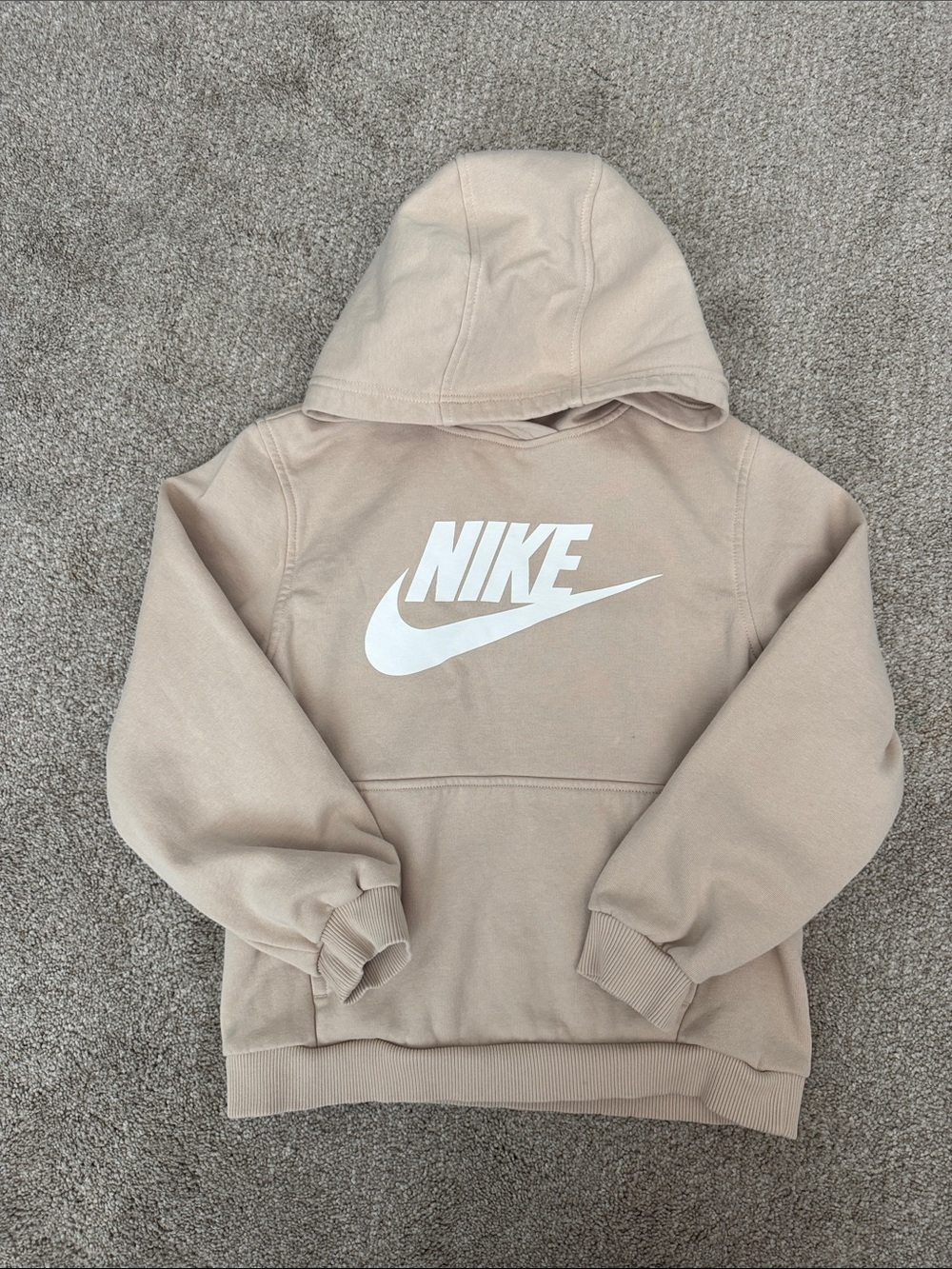 Nike Kids Beige Hoodie with White Swoosh Logo